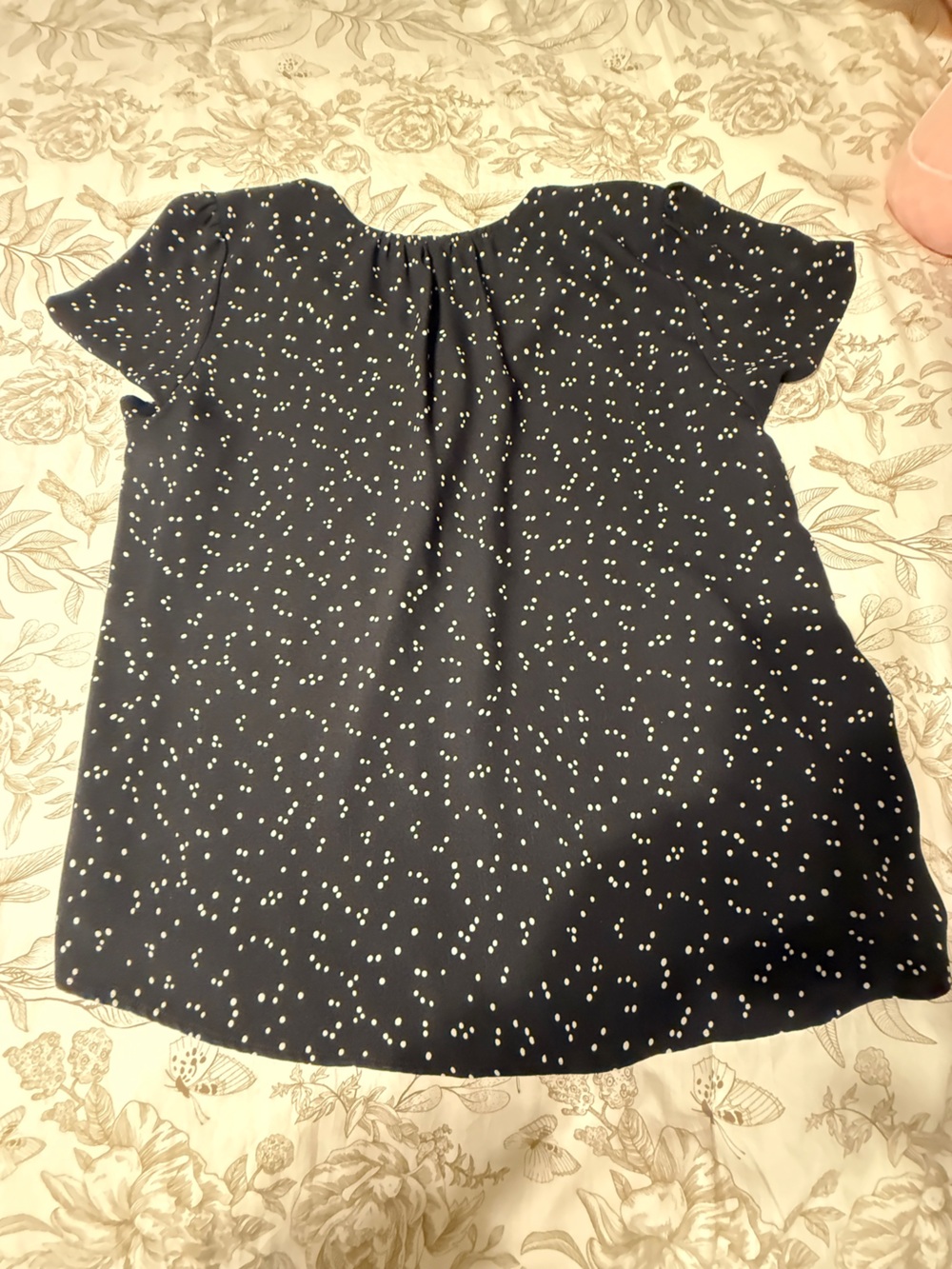 Hilary Radley Navy Blue Midi Dress with White Dot Print